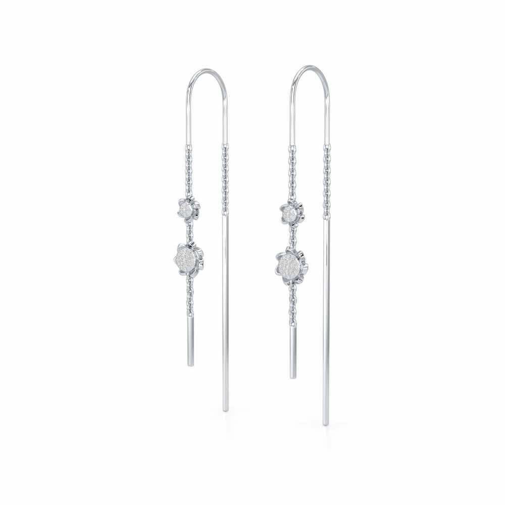 Twin Swirl Silver Dangler Earrings - White Gold - Image 3