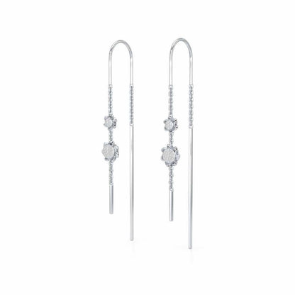 Twin Swirl Silver Dangler Earrings - White Gold - Image 3