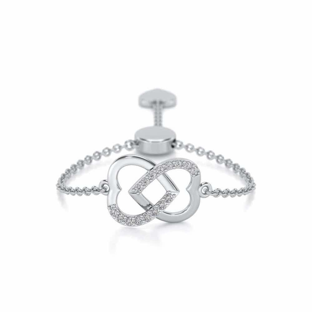 Twining Heart Adjustable Silver Ring - White Gold - Image 1