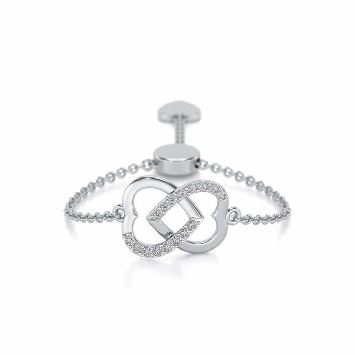 Twining Heart Adjustable Silver Ring - White Gold - Image 1