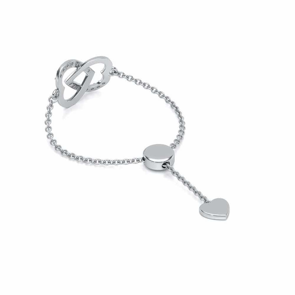 Twining Heart Adjustable Silver Ring - White Gold - Image 3