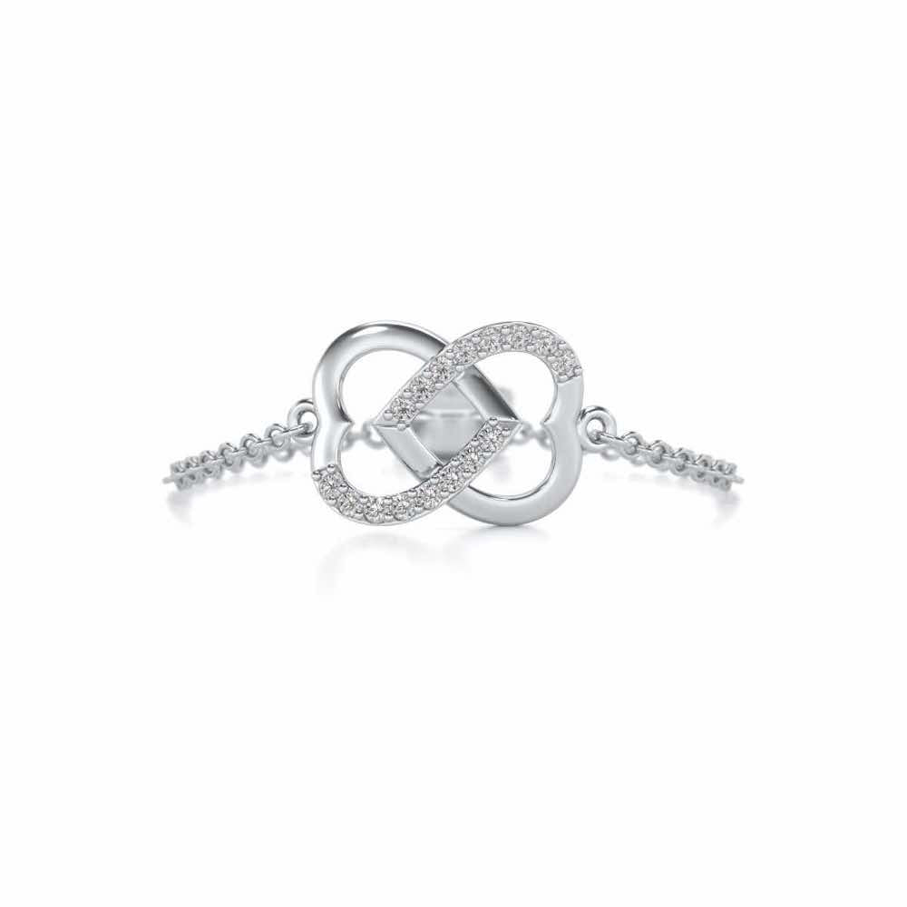 Twining Heart Adjustable Silver Ring - White Gold - Image 4