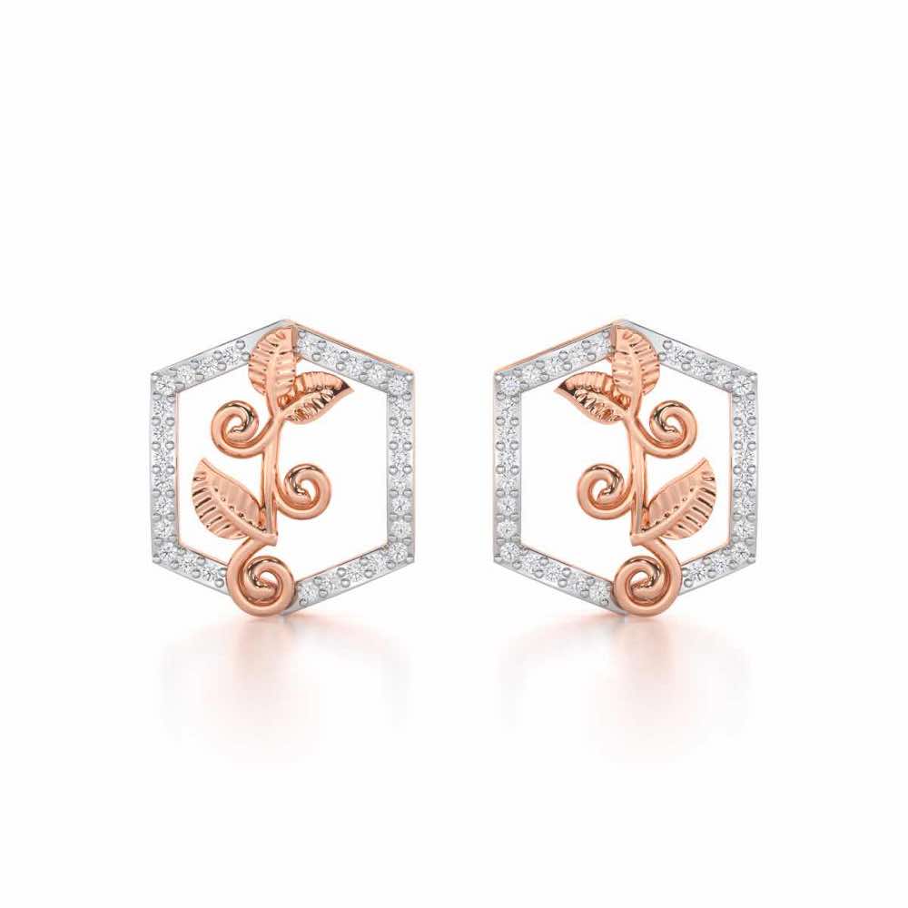 Twinkle Frame Silver Stud Earrings - Rose Gold - Image 1