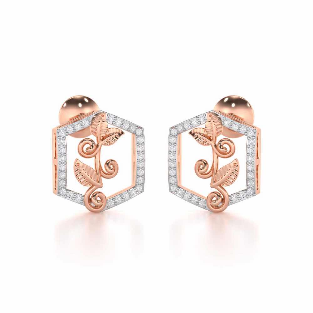 Twinkle Frame Silver Stud Earrings - Rose Gold - Image 2
