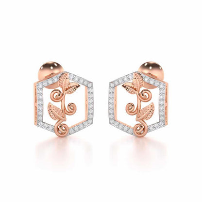 Twinkle Frame Silver Stud Earrings - Rose Gold - Image 2