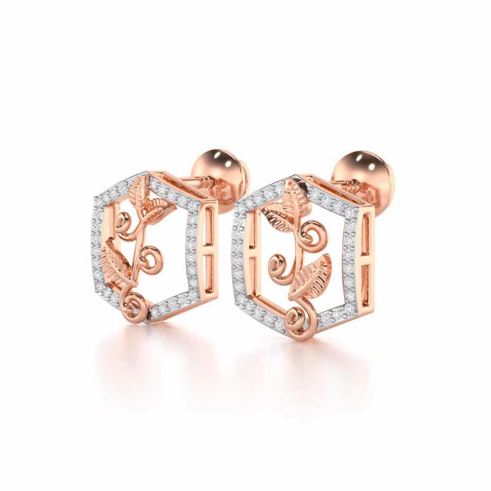 Twinkle Frame Silver Stud Earrings - Rose Gold - Image 3