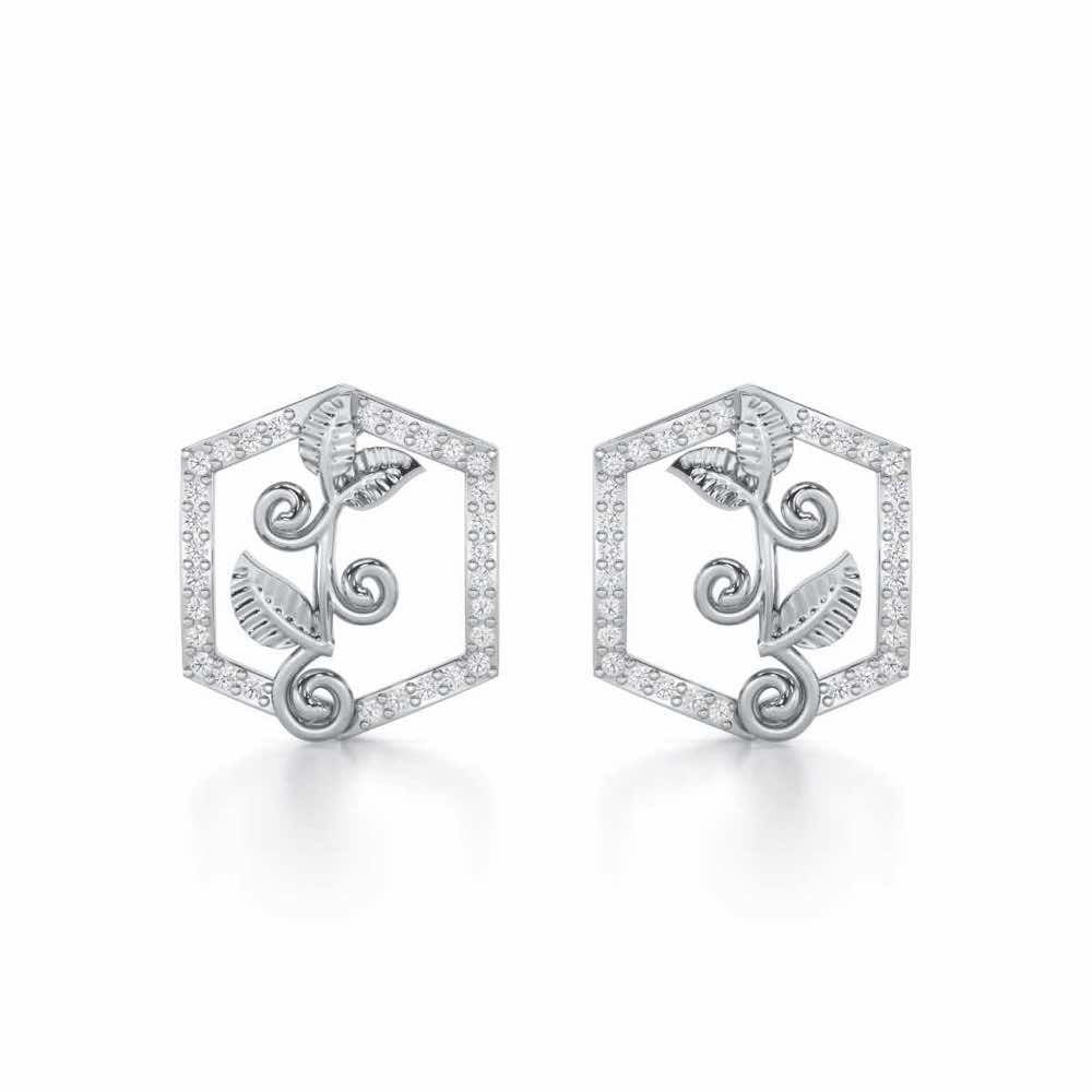 Twinkle Frame Silver Stud Earrings - White Gold - Image 1