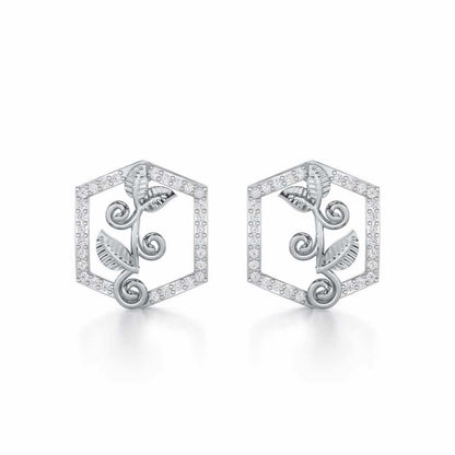 Twinkle Frame Silver Stud Earrings - White Gold - Image 1