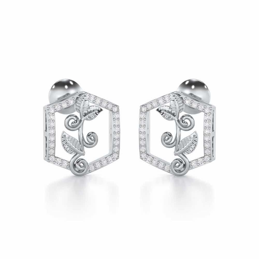 Twinkle Frame Silver Stud Earrings - White Gold - Image 2