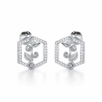 Twinkle Frame Silver Stud Earrings - White Gold - Image 2