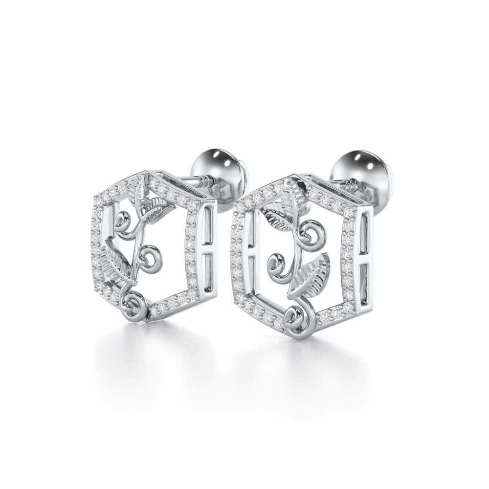 Twinkle Frame Silver Stud Earrings - White Gold - Image 3
