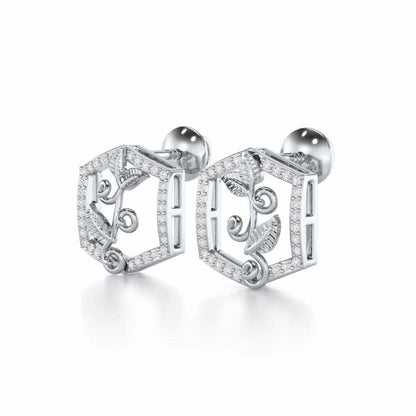 Twinkle Frame Silver Stud Earrings - White Gold - Image 3