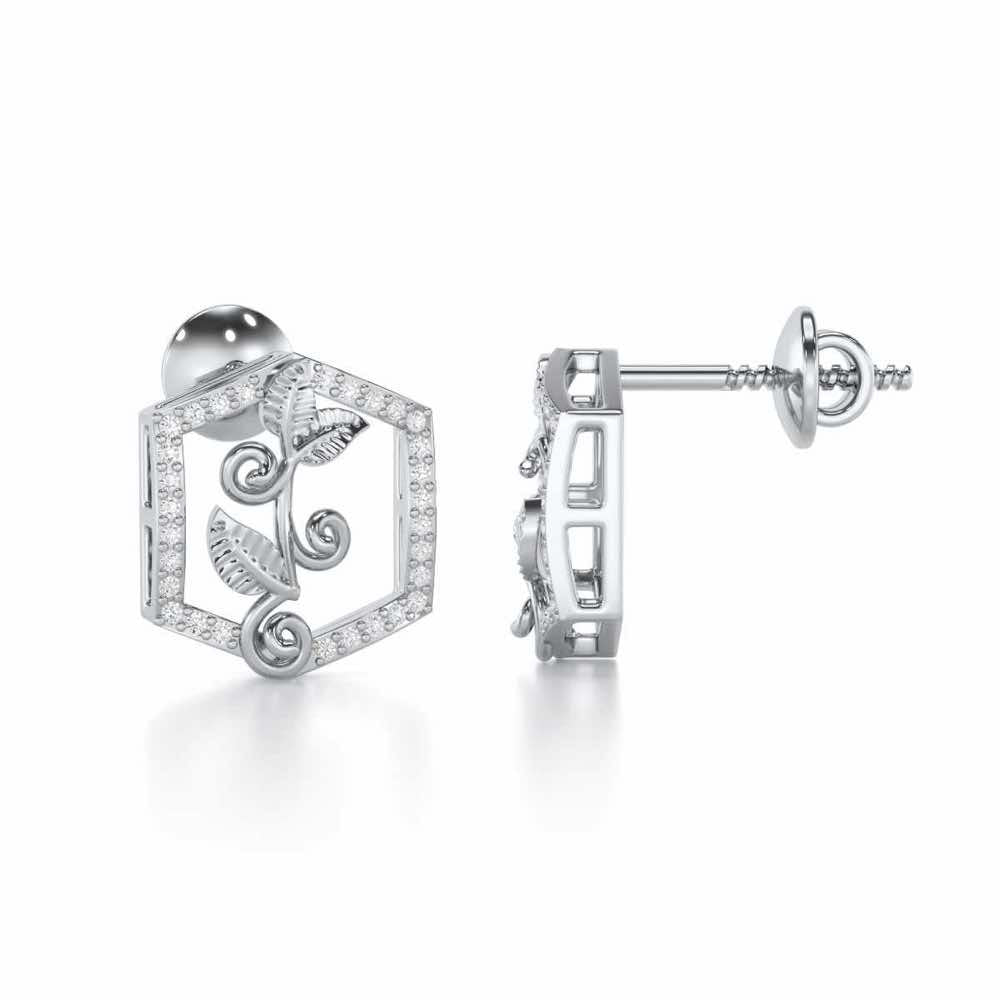 Twinkle Frame Silver Stud Earrings - White Gold - Image 4