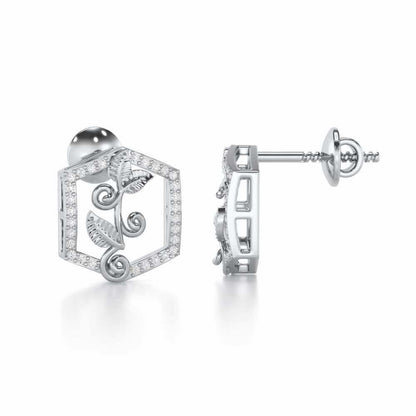 Twinkle Frame Silver Stud Earrings - White Gold - Image 4