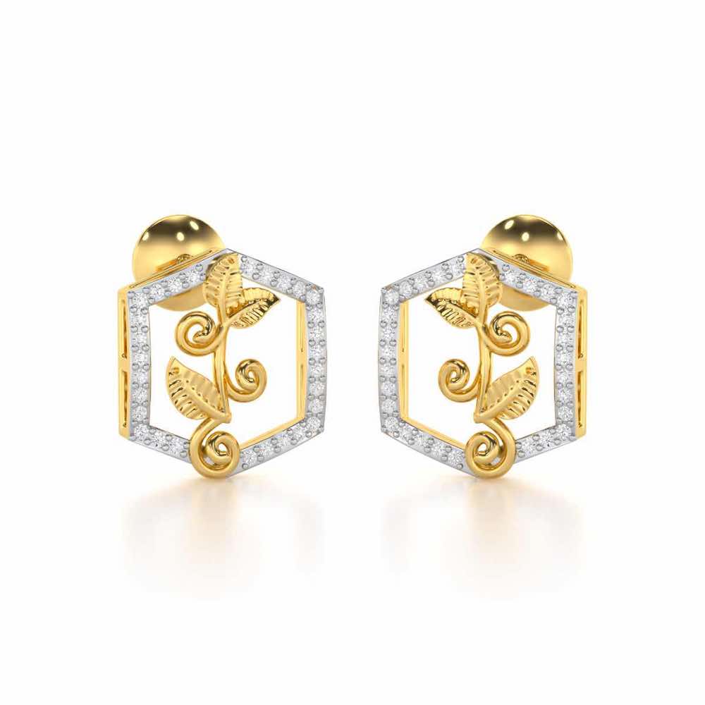 Twinkle Frame Silver Stud Earrings - Yellow Gold - Image 2