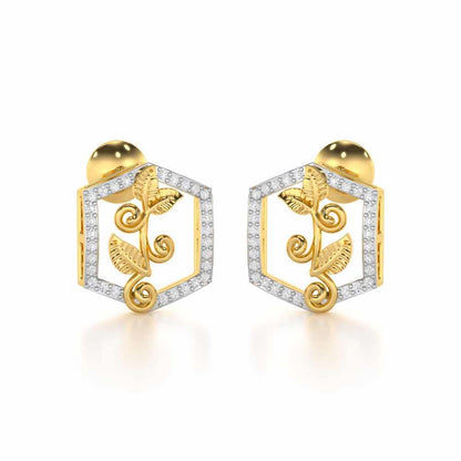 Twinkle Frame Silver Stud Earrings - Yellow Gold - Image 2