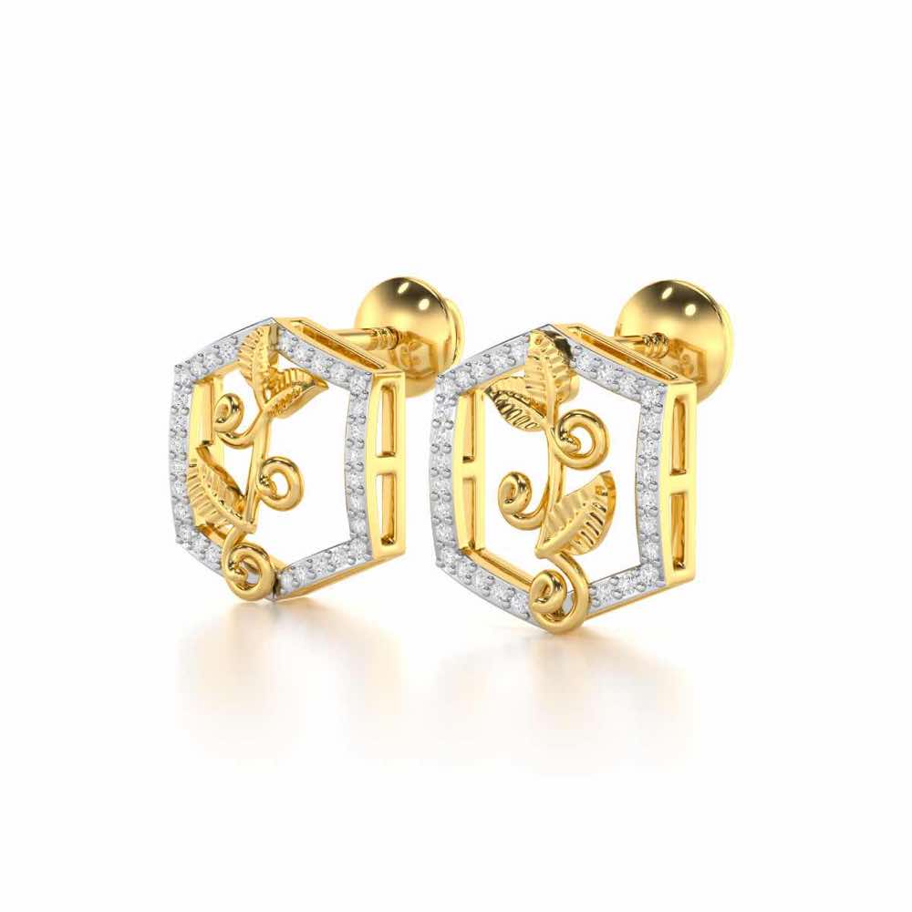 Twinkle Frame Silver Stud Earrings - Yellow Gold - Image 3