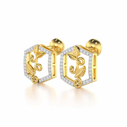 Twinkle Frame Silver Stud Earrings - Yellow Gold - Image 3