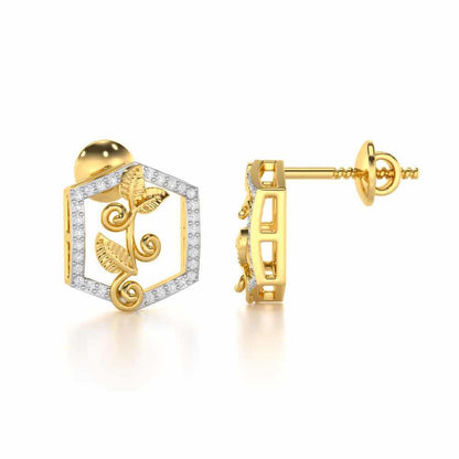 Twinkle Frame Silver Stud Earrings - Yellow Gold - Image 4