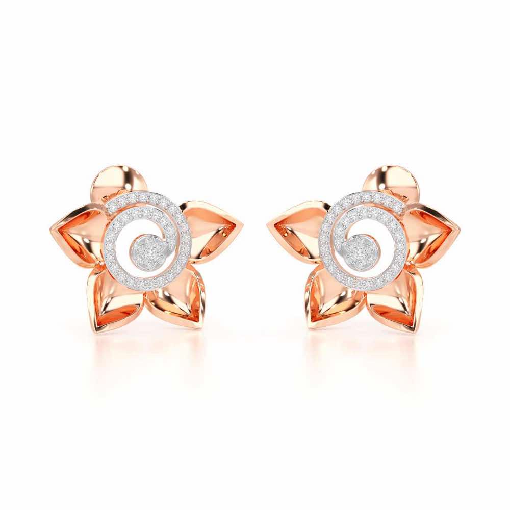 Twirl Bloom Silver Earrings - Rose Gold - Image 2