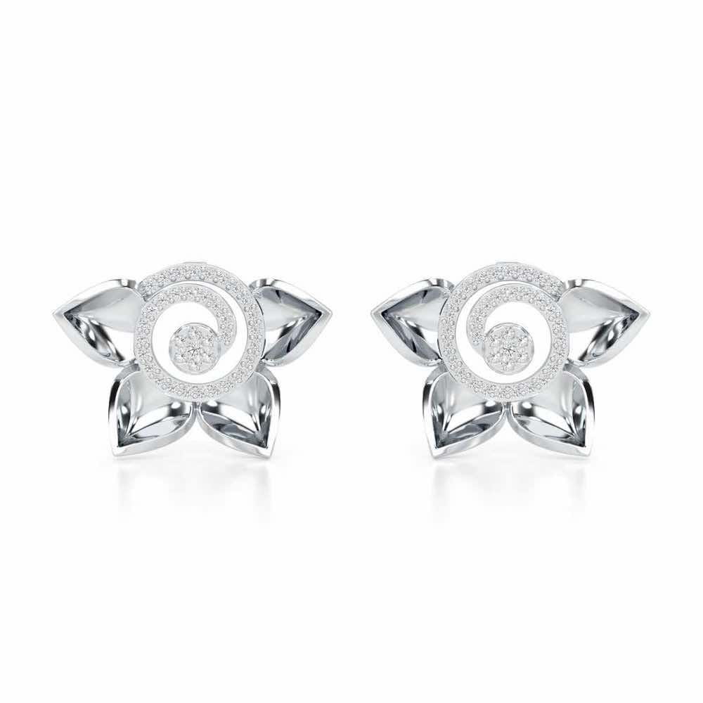 Twirl Bloom Silver Earrings - White Gold - Image 1