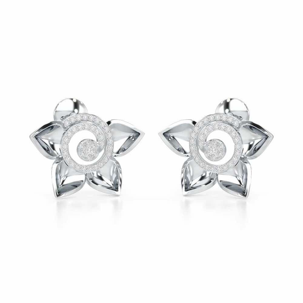 Twirl Bloom Silver Earrings - White Gold - Image 2