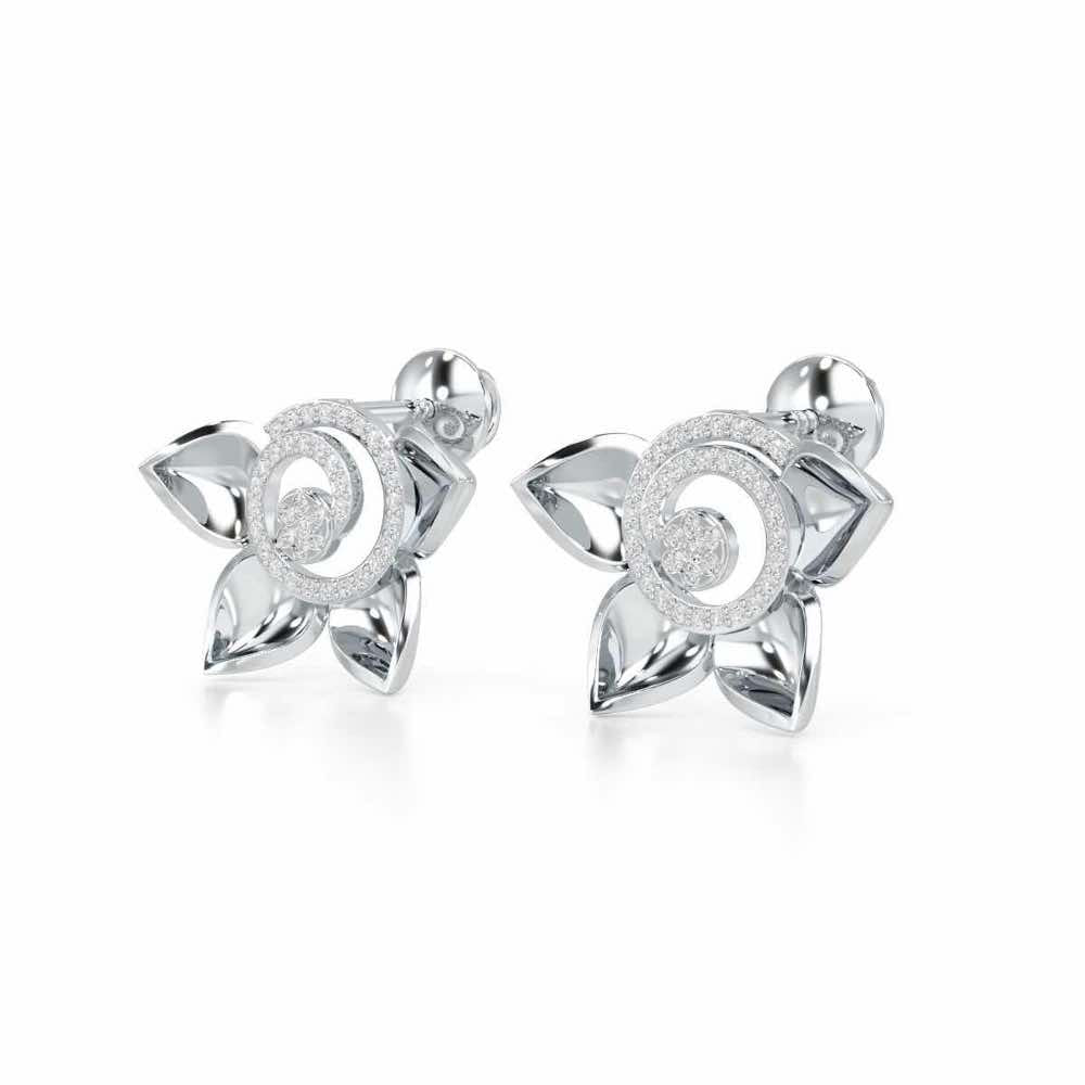 Twirl Bloom Silver Earrings - White Gold - Image 3