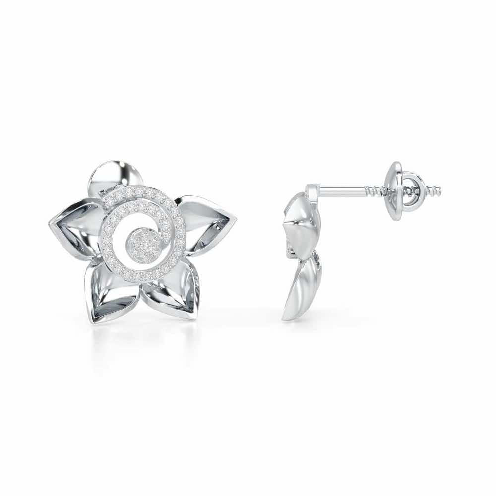 Twirl Bloom Silver Earrings - White Gold - Image 4