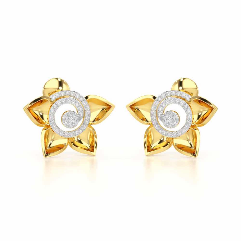 Twirl Bloom Silver Earrings - Yellow Gold - Image 2