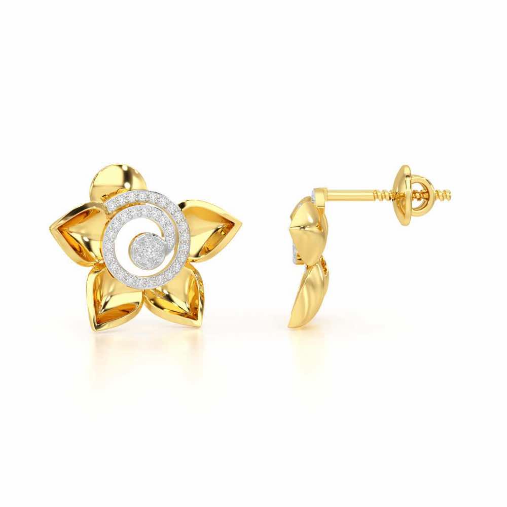 Twirl Bloom Silver Earrings - Yellow Gold - Image 4