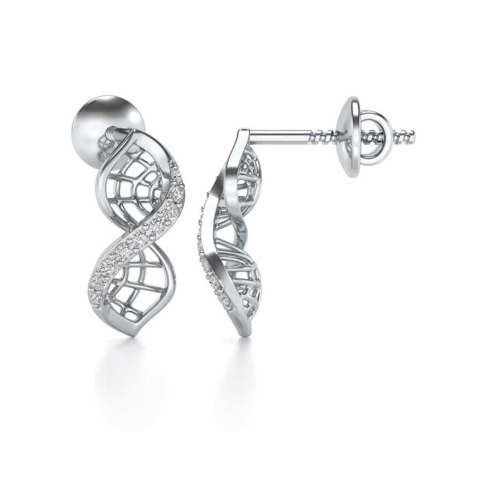 Twist Mesh Silver Earrings - White Gold - Image 4