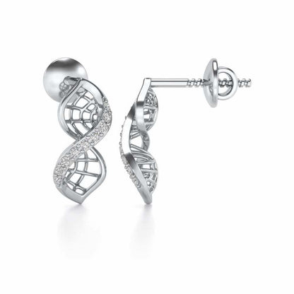 Twist Mesh Silver Earrings - White Gold - Image 4