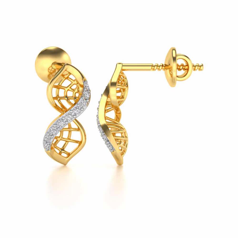 Twist Mesh Silver Earrings - Yellow Gold - Image 4