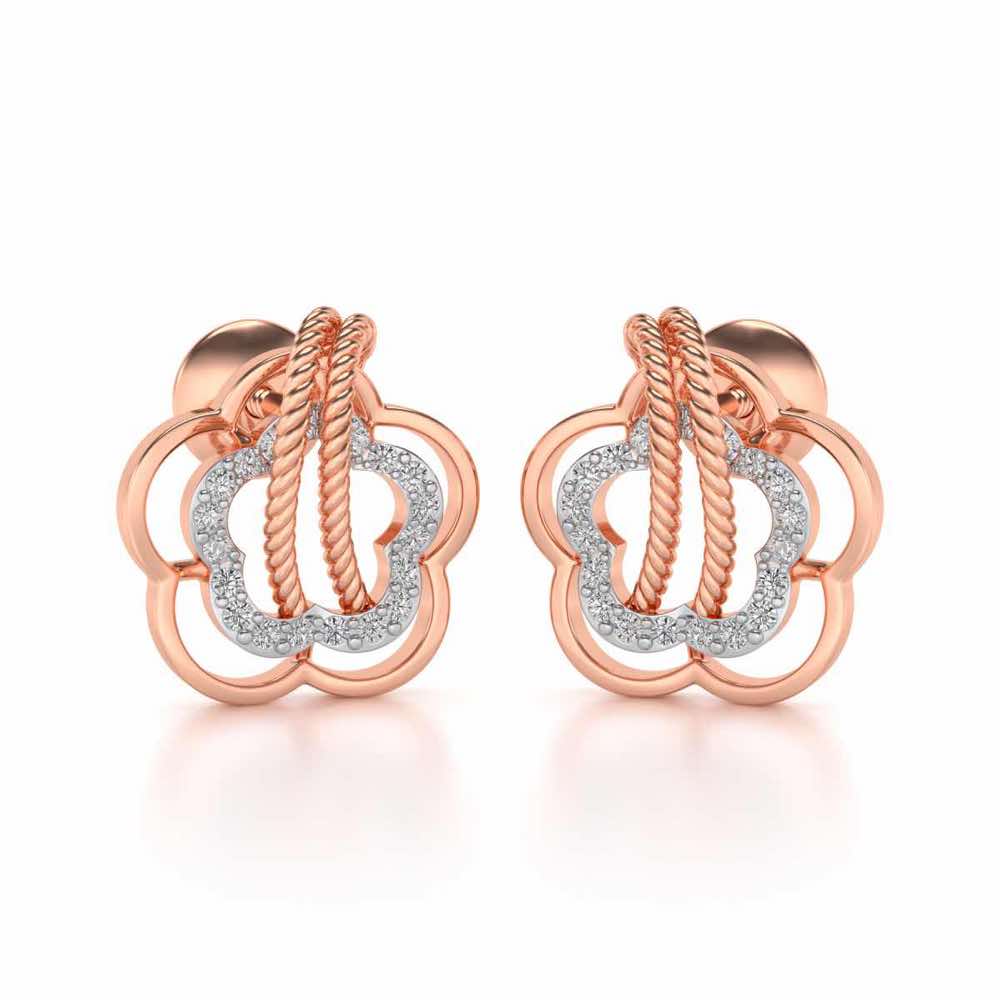 Twist in Flower Silver Studs - Rose Gold - Image 1