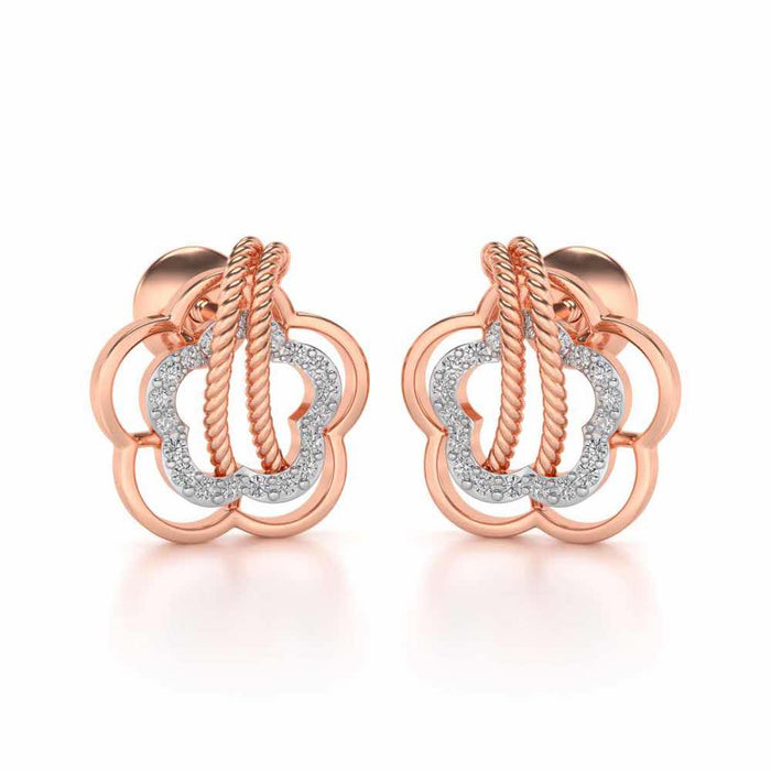 Twist in Flower Silver Studs - Rose Gold - Image 1
