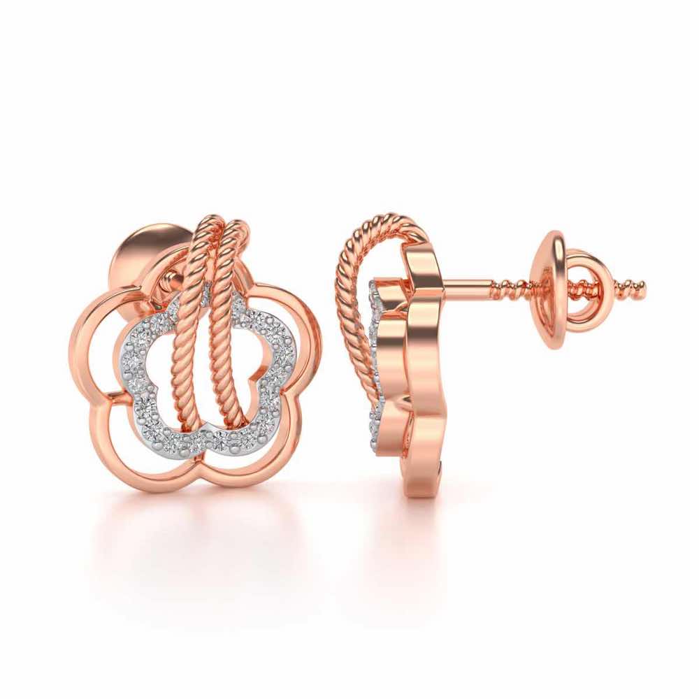 Twist in Flower Silver Studs - Rose Gold - Image 4