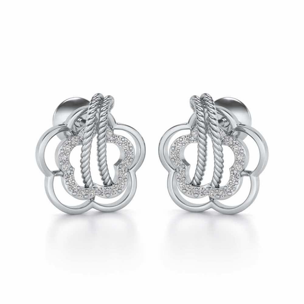 Twist in Flower Silver Studs - White Gold - Image 1