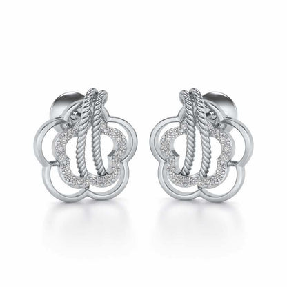 Twist in Flower Silver Studs - White Gold - Image 1