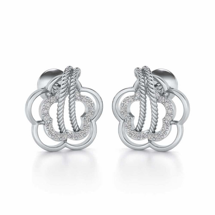 Twist in Flower Silver Studs - White Gold - Image 1