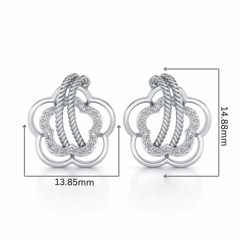 Twist in Flower Silver Studs - White Gold - Image 2