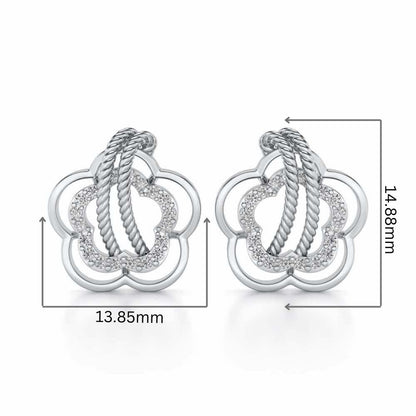 Twist in Flower Silver Studs - White Gold - Image 2