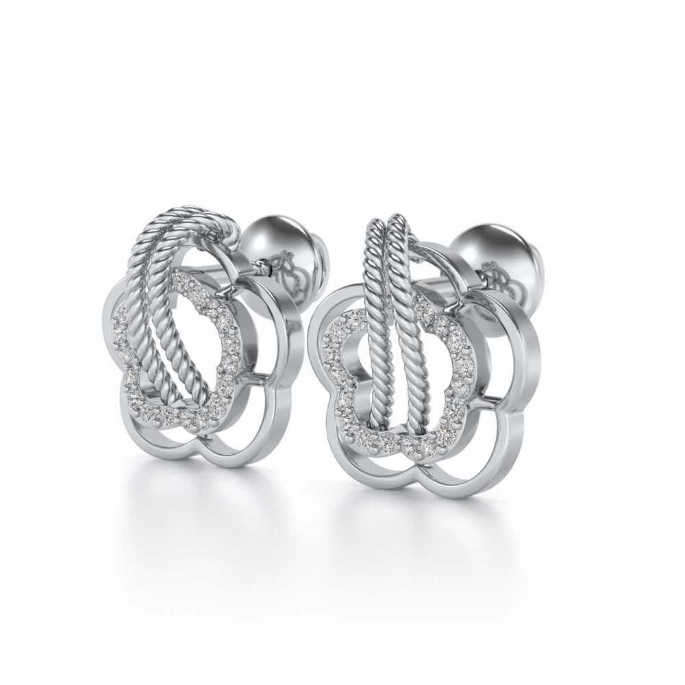 Twist in Flower Silver Studs - White Gold - Image 3