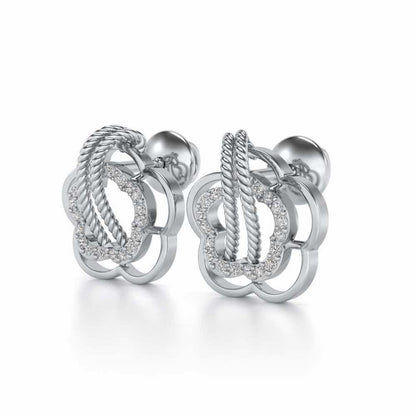 Twist in Flower Silver Studs - White Gold - Image 3