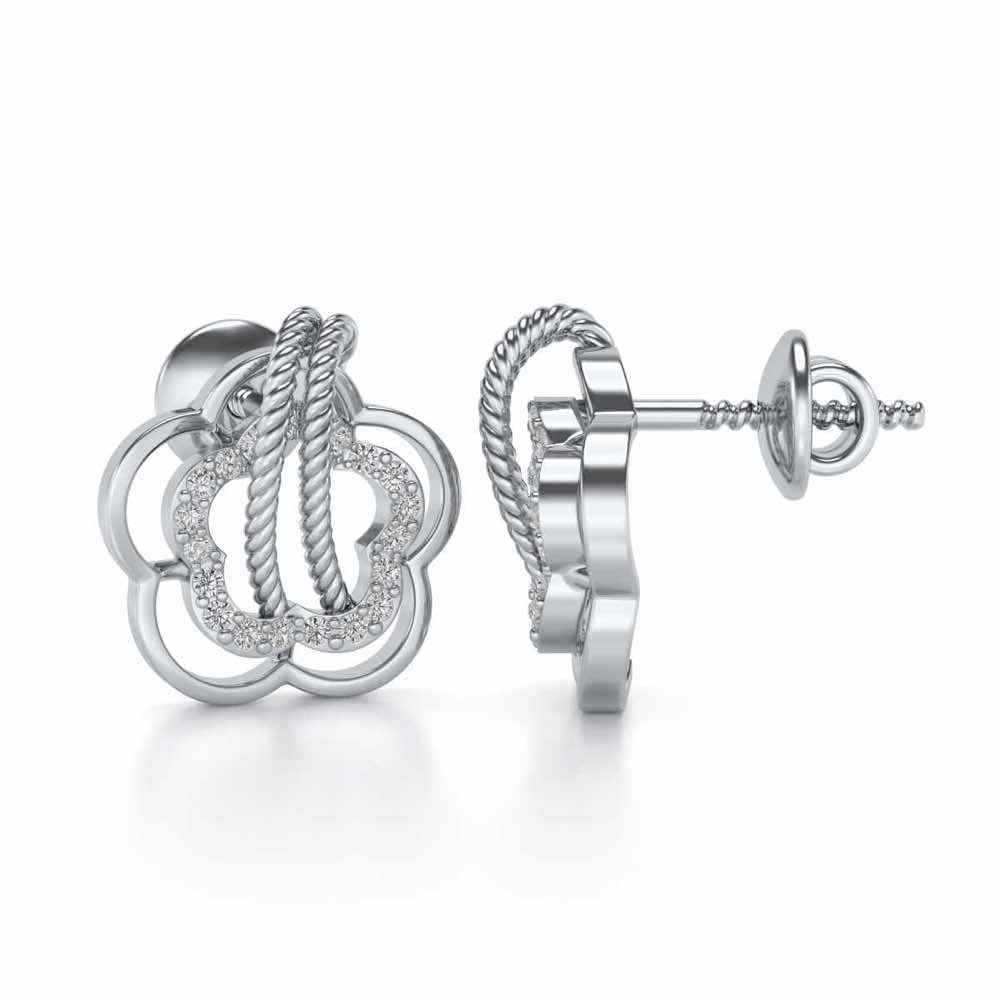 Twist in Flower Silver Studs - White Gold - Image 4
