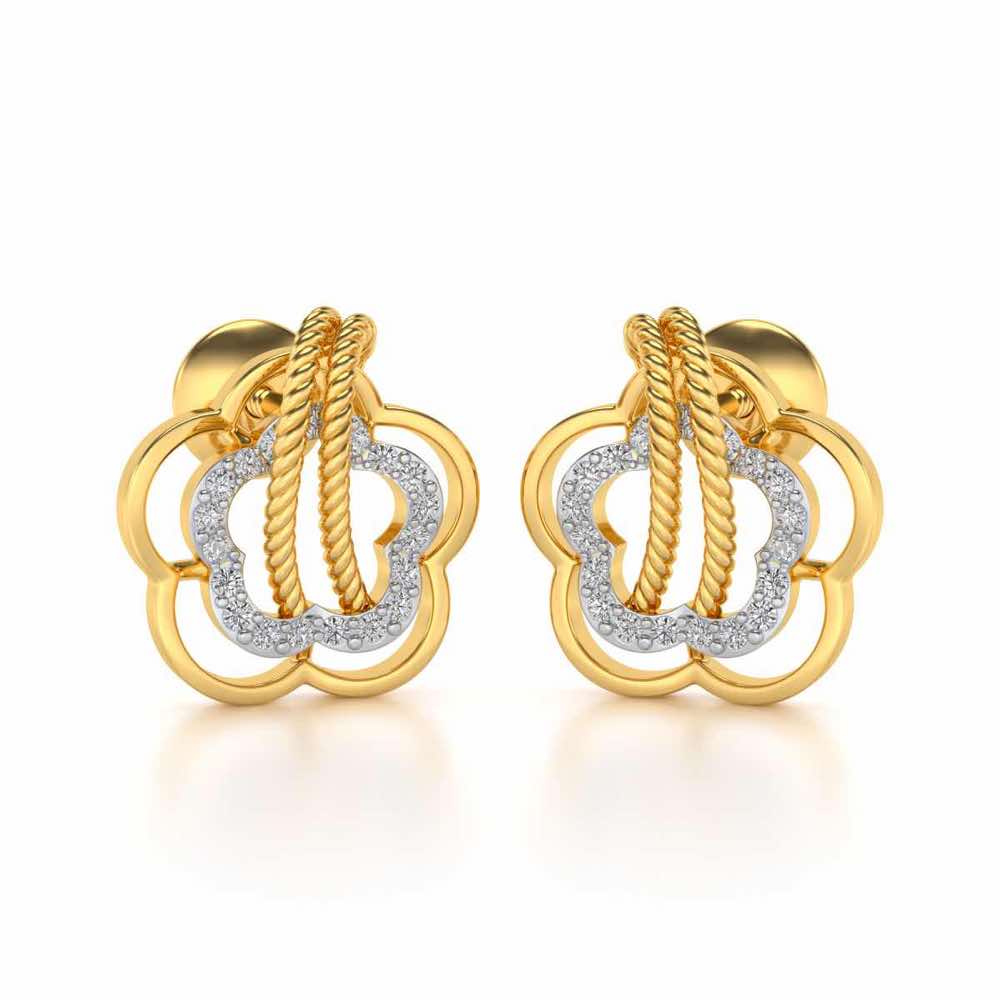 Twist in Flower Silver Studs - Yellow Gold - Image 1