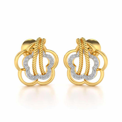 Twist in Flower Silver Studs - Yellow Gold - Image 1