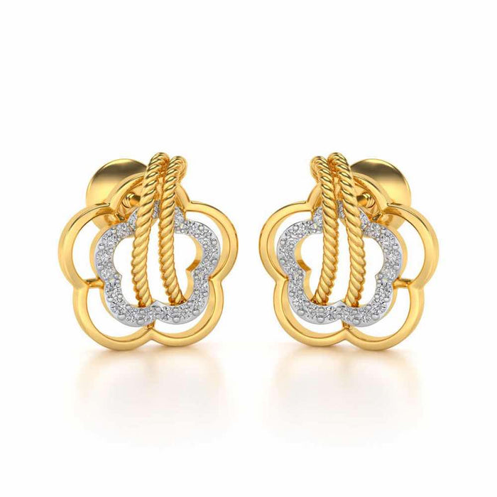 Twist in Flower Silver Studs - Yellow Gold - Image 1