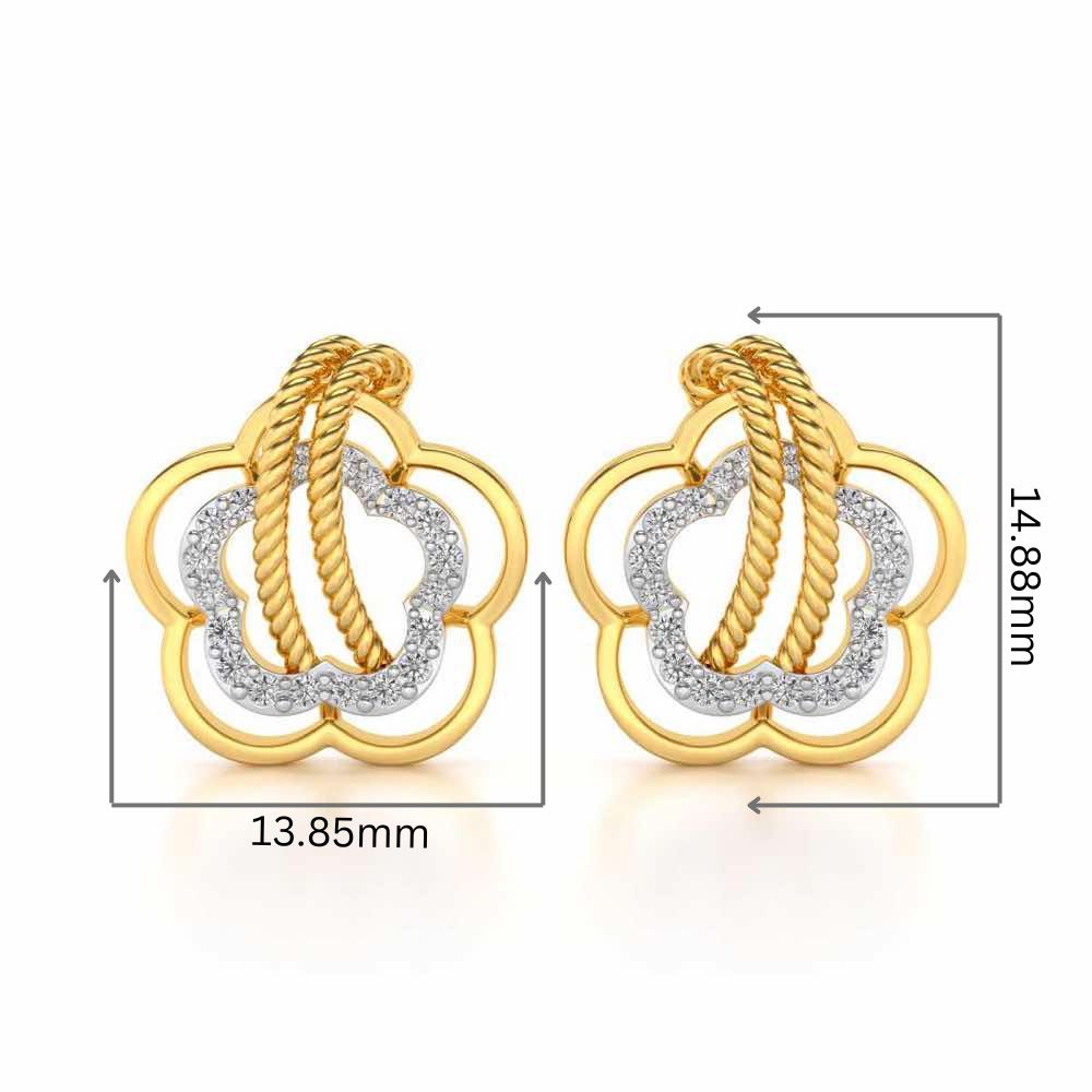 Twist in Flower Silver Studs - Yellow Gold - Image 2