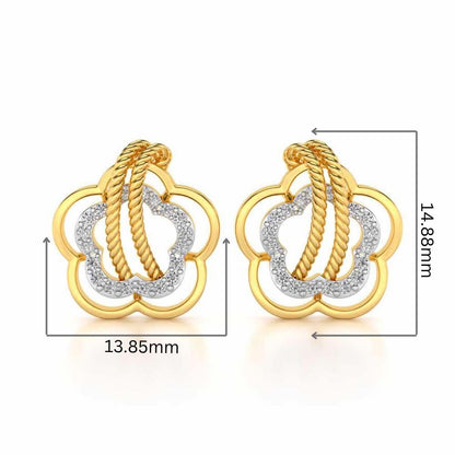Twist in Flower Silver Studs - Yellow Gold - Image 2