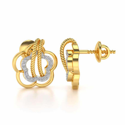 Twist in Flower Silver Studs - Yellow Gold - Image 4